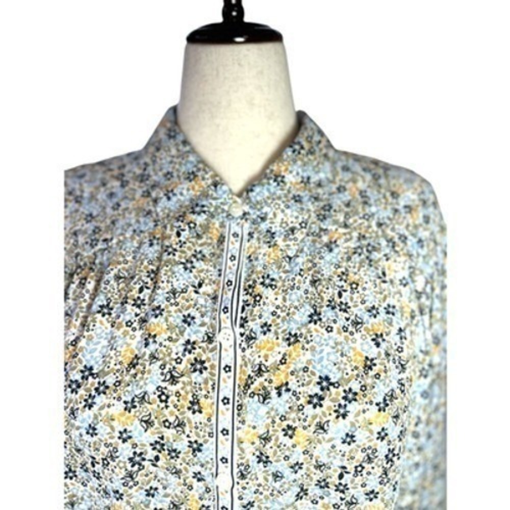 Max Studio Ditsy Floral Top Button Up Tunic Shirt Long Sleeves 3X Preppy